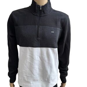 MK Michael Kors Long Sleeve Cotton Quarter Zip Black White Sweater Large $118